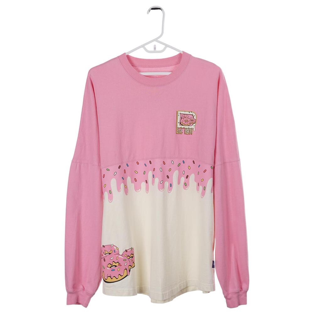 Disney Eats Spirit Jersey Top XL Pink Donut Doughnut Sprinkles Long Sleeve